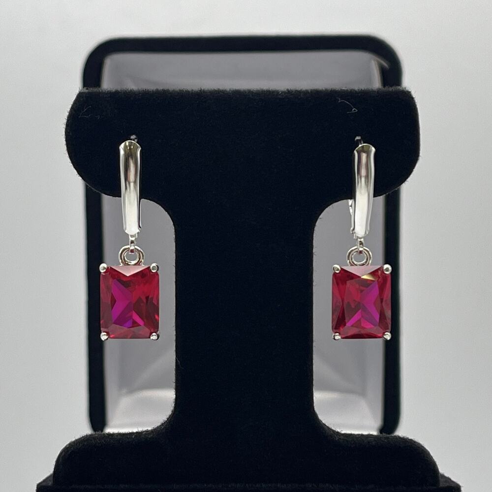 GORGEOUS 8ctw Emerald Cut Lab Grown Ruby Earrings July Birthstone